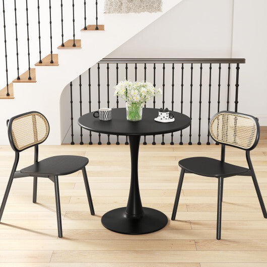 31.5 Inch Round Dining Table with Anti-Slip PP Ring-Black W2B