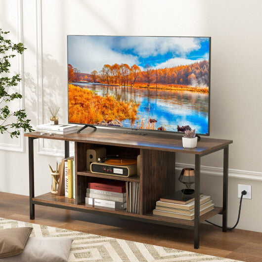 TV Stand Entertainment Center with Open Storage Shelves and Power Outlets to 50 Inches-Rustic Brown