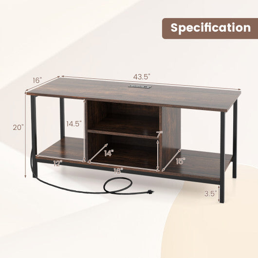 TV Stand Entertainment Center with Open Storage Shelves and Power Outlets to 50 Inches-Rustic Brown