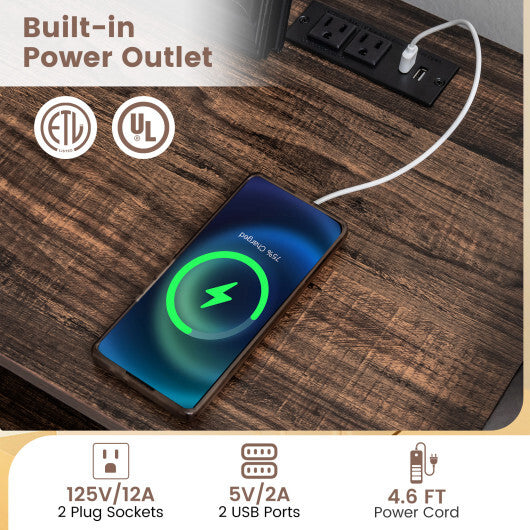 TV Stand Entertainment Center with Open Storage Shelves and Power Outlets to 50 Inches-Rustic Brown