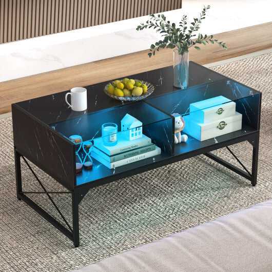 Center Table with Faux Marble and Tempered Glass Top-White W2B
