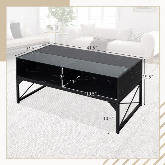 Center Table with Faux Marble and Tempered Glass Top-White W2B