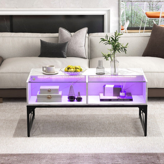 Center Table with Faux Marble and Tempered Glass Top-White W2B