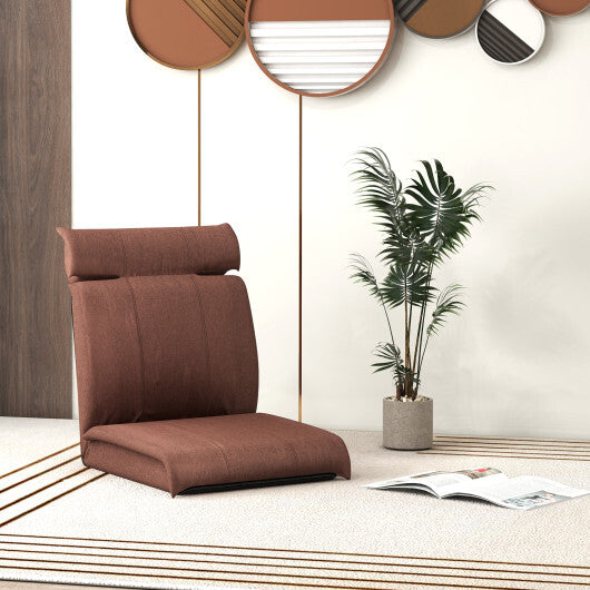 Folding Floor Chair with 14-Poistion Adjustable Backrest and 5-Position Adjustable Headrest-Brown W2B