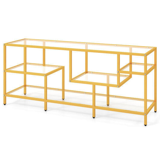 58 Inch TV Console Table with Tempered Glass Shelves for Living Room-Gold W2B