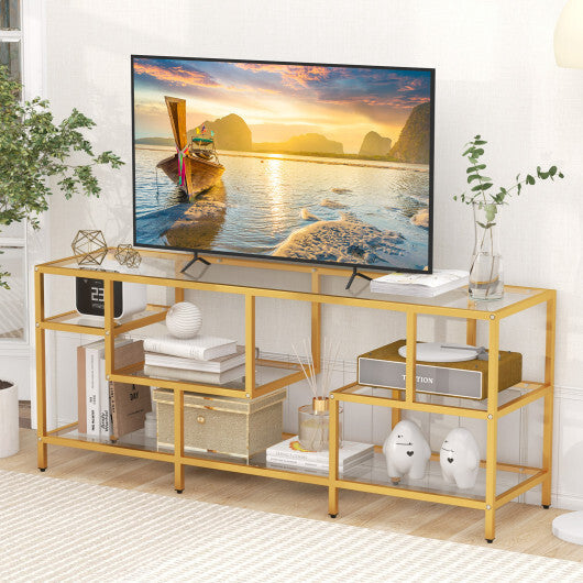58 Inch TV Console Table with Tempered Glass Shelves for Living Room-Gold W2B