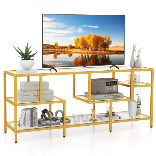 58 Inch TV Console Table with Tempered Glass Shelves for Living Room-Gold W2B
