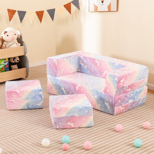 2 Seater Kids Play Couch with Removable and Machine Washable Flannel Cover-Gray W2B