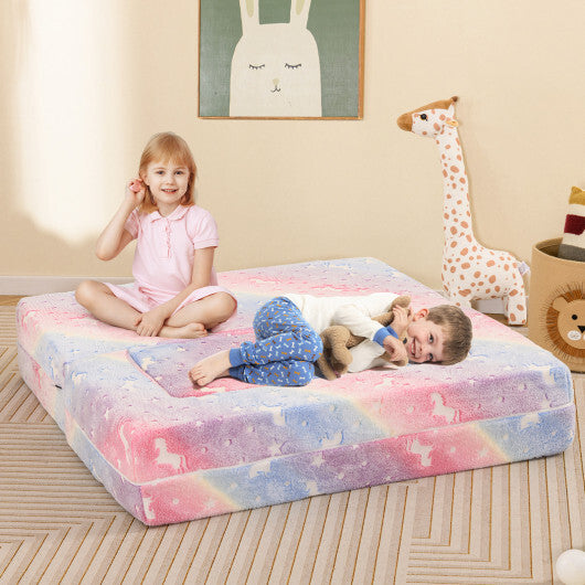 2 Seater Kids Play Couch with Removable and Machine Washable Flannel Cover-Gray W2B