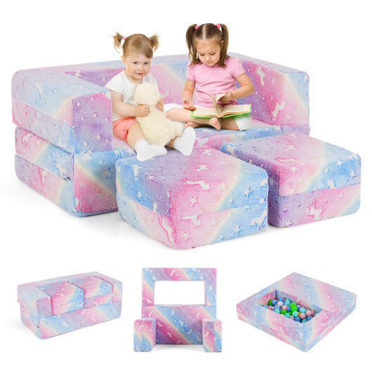2 Seater Kids Play Couch with Removable and Machine Washable Flannel Cover-Gray W2B