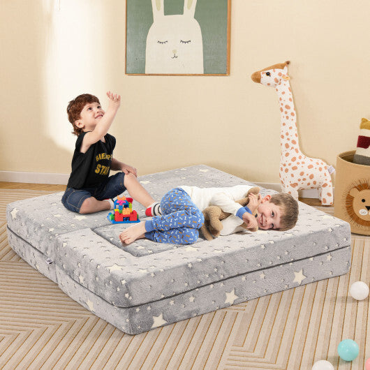 2 Seater Kids Play Couch with Removable and Machine Washable Flannel Cover-Gray W2B
