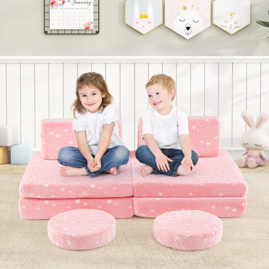 Modular Kids Play Couch Set Glow in the Dark with Portable Handles-Gray
