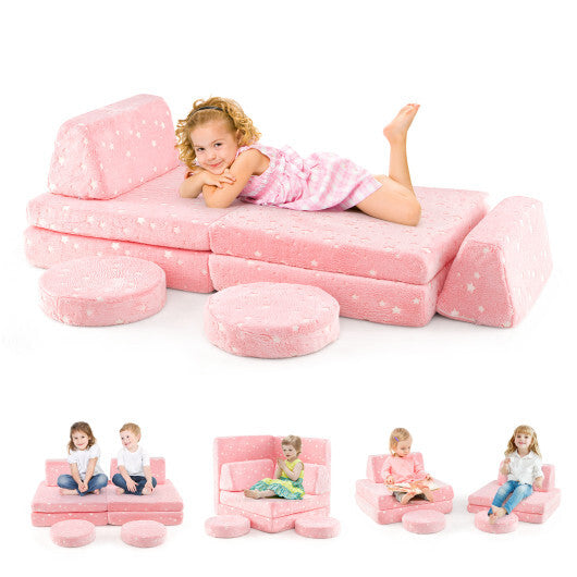 Modular Kids Play Couch Set Glow in the Dark with Portable Handles-Gray