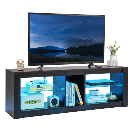 Modern TV Stand with LED Light and Adjustable Shelves for TVs up to 65 inch-Brown