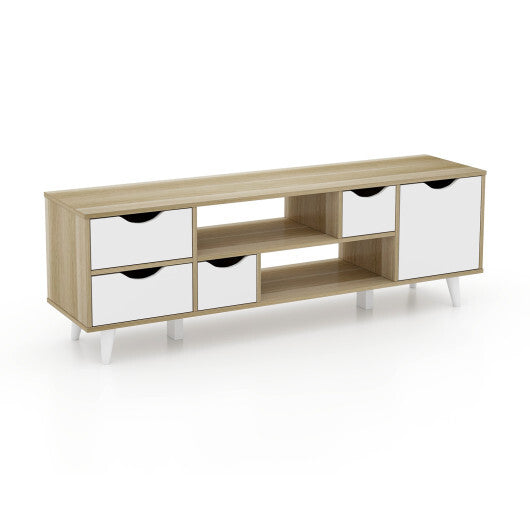 TV Stand for TVs up to 55" Television Cabinet?w/ 4 Drawers & 2 Open Shelves-Oak