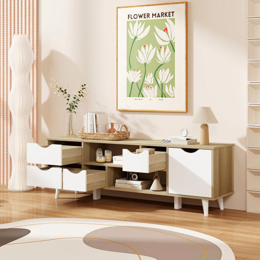 TV Stand for TVs up to 55" Television Cabinet?w/ 4 Drawers & 2 Open Shelves-Oak