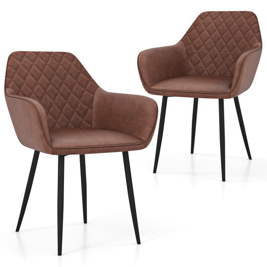 Leisure Dining Chair Set of 2 with Curved Backrest and Wide Seat-Coffee W2B