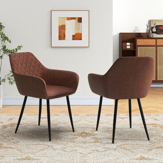 Leisure Dining Chair Set of 2 with Curved Backrest and Wide Seat-Coffee W2B
