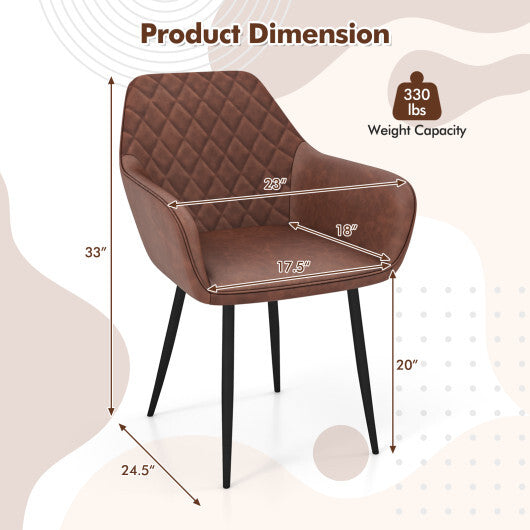 Leisure Dining Chair Set of 2 with Curved Backrest and Wide Seat-Coffee W2B