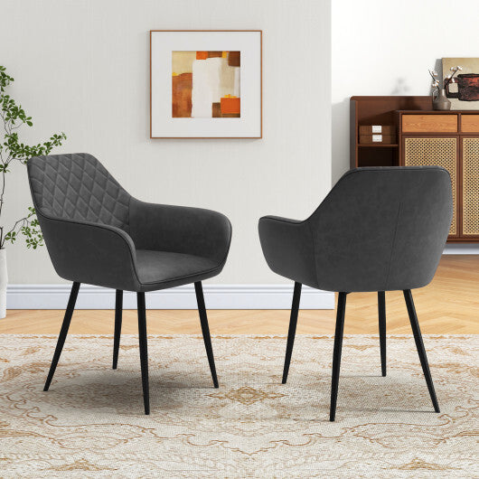 Leisure Dining Chair Set of 2 with Curved Backrest and Wide Seat-Coffee W2B