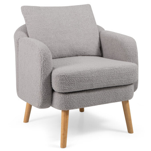 Sherpa Accent Chair Modern Living Room Chair with Seat Cushion-Grey W2B