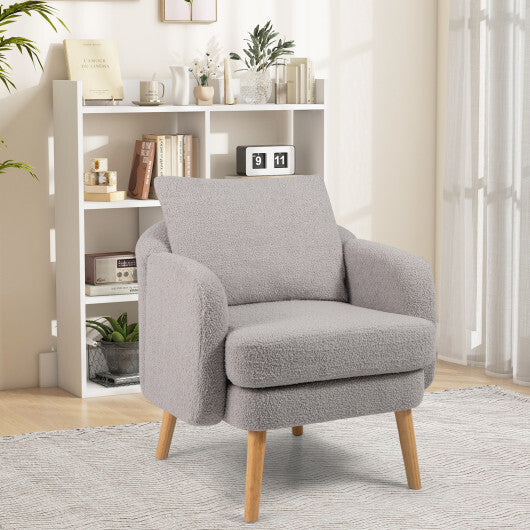 Sherpa Accent Chair Modern Living Room Chair with Seat Cushion-Grey W2B