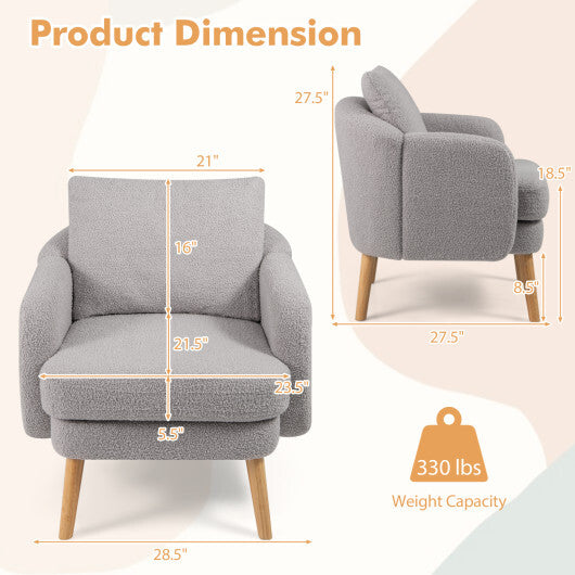 Sherpa Accent Chair Modern Living Room Chair with Seat Cushion-Grey W2B