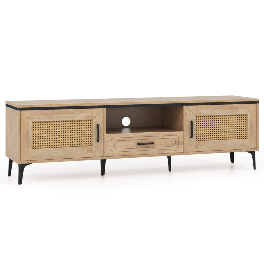 Mid Century Modern Entertainment Center with 2 Cabinets and Storage Drawer-Oak W2B