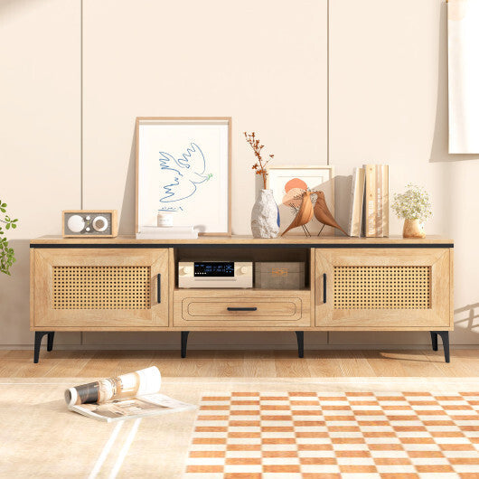 Mid Century Modern Entertainment Center with 2 Cabinets and Storage Drawer-Oak W2B