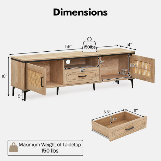 Mid Century Modern Entertainment Center with 2 Cabinets and Storage Drawer-Oak W2B