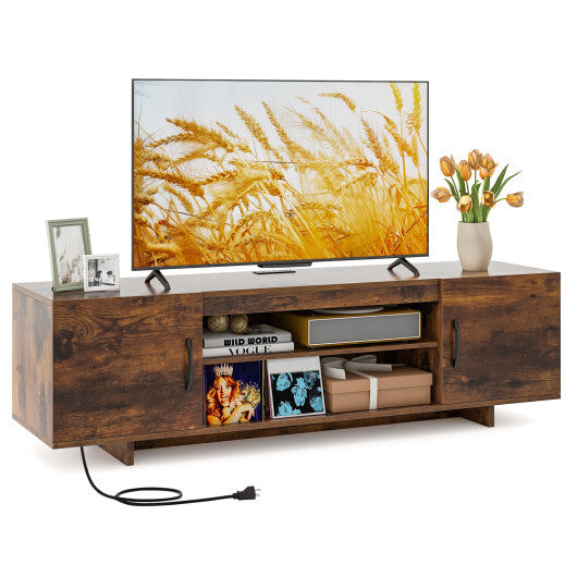 TV Stand with Power Outlet and 2 Cable Holes for 65 Inch TVs-Black
