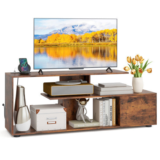 60 Inch Entertainment Center TV Stand with Power Outlet-Rustic Brown W2B