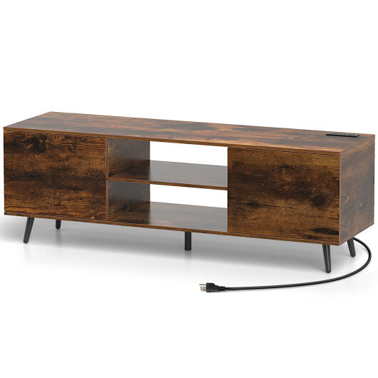 TV Stand with Power Outlets and Adjustable Shelf for 60 Inch TVs-Rustic Brown W2B