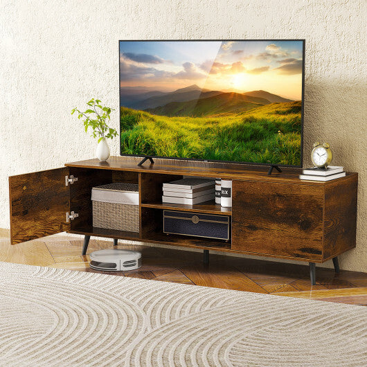 TV Stand with Power Outlets and Adjustable Shelf for 60 Inch TVs-Rustic Brown W2B