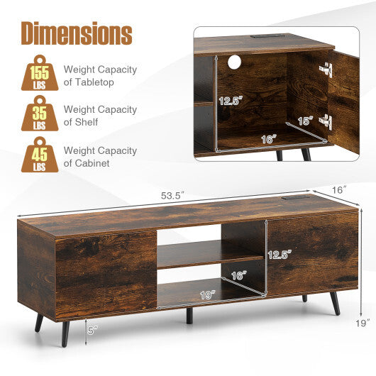 TV Stand with Power Outlets and Adjustable Shelf for 60 Inch TVs-Rustic Brown W2B