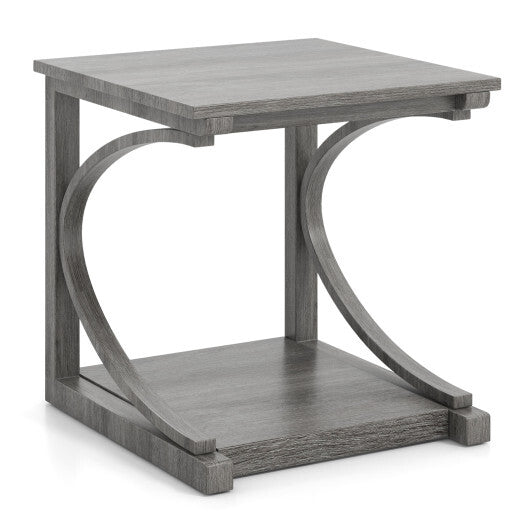 C-shaped 24 Inch 2 Tier Square End Table Sofa Side Table-Grey W2B