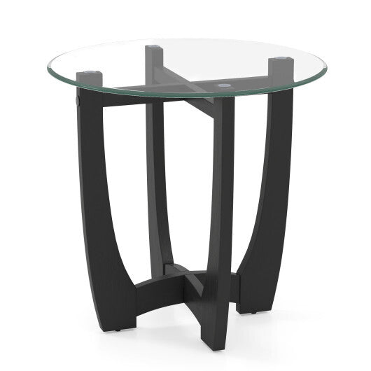 23.5 Inch Round End Side Table with Tempered Glass Tabletop-Black W2B