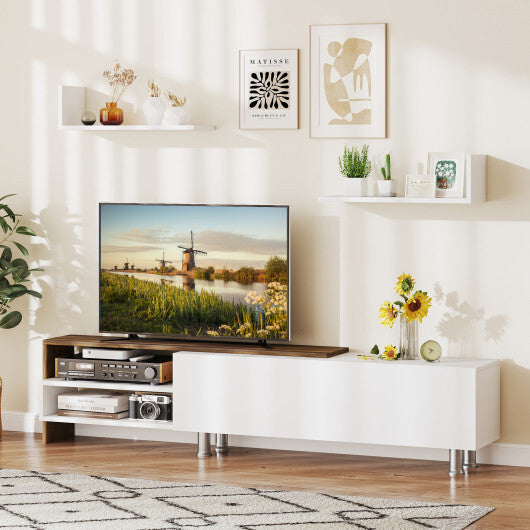 3 Pieces Farmhouse TV Stand for TVs up to 80 Inch with Cabinet and Compartments-White W2B