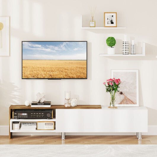 3 Pieces Farmhouse TV Stand for TVs up to 80 Inch with Cabinet and Compartments-White W2B