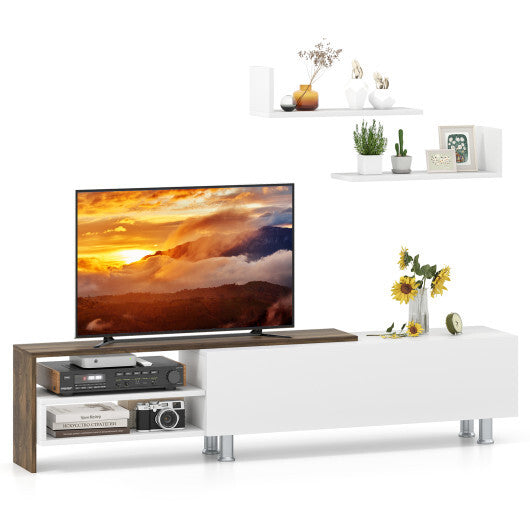 3 Pieces Farmhouse TV Stand for TVs up to 80 Inch with Cabinet and Compartments-White W2B