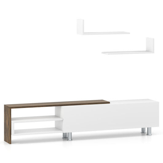 3 Pieces Farmhouse TV Stand for TVs up to 80 Inch with Cabinet and Compartments-White W2B