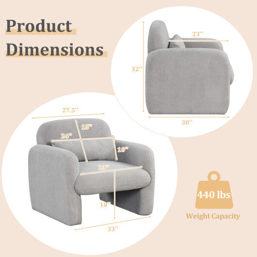 Modern Accent Chair with Waist Pillow and Armrests for Living Room Bedroom-Beige