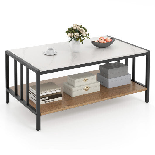 2 Tier Coffee Table with Sintered Stone Tabletop-White W2B