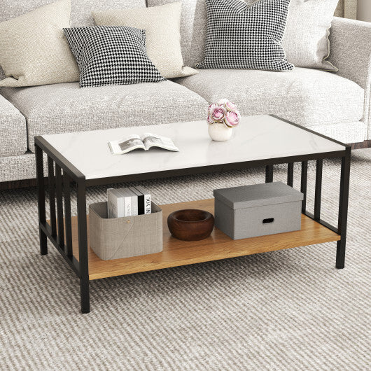 2 Tier Coffee Table with Sintered Stone Tabletop-White W2B