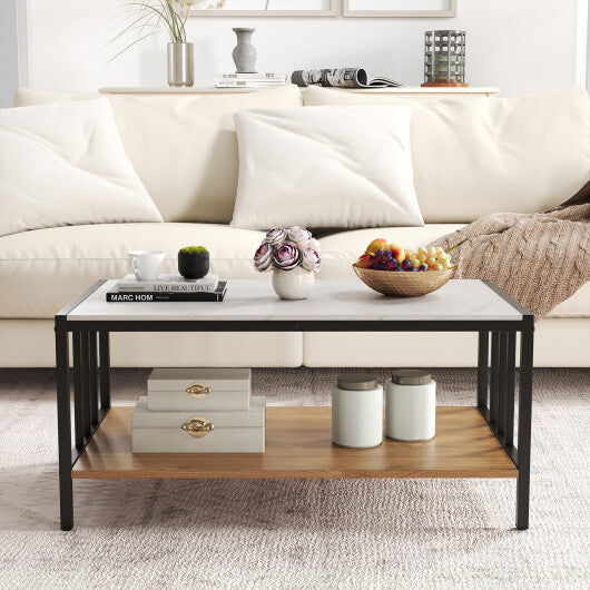 2 Tier Coffee Table with Sintered Stone Tabletop-White W2B