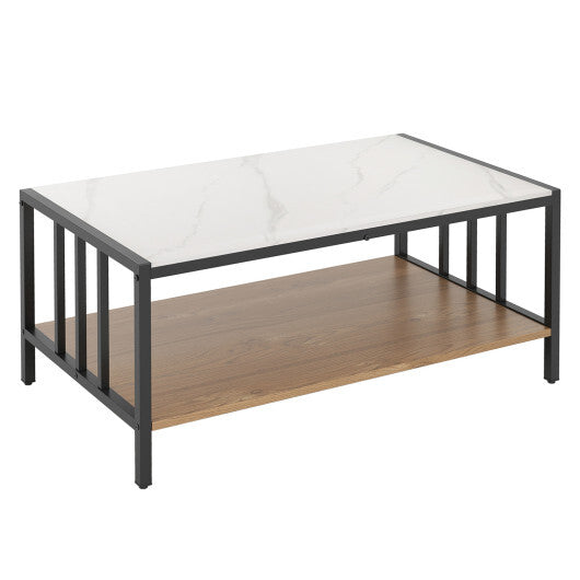 2 Tier Coffee Table with Sintered Stone Tabletop-White W2B