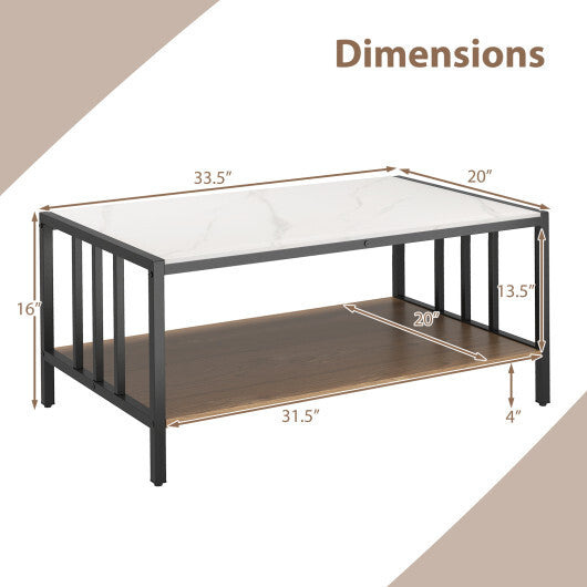 2 Tier Coffee Table with Sintered Stone Tabletop-White W2B