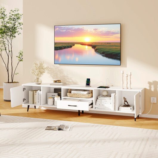 79" TV Stand for TVs up to 90 Inches Entertainment Center Wood Media Console Table Modern Mid Century TV Cabinet-White W2B