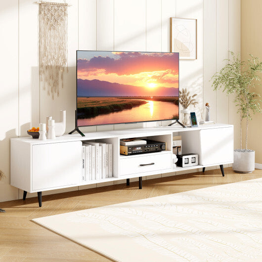 79" TV Stand for TVs up to 90 Inches Entertainment Center Wood Media Console Table Modern Mid Century TV Cabinet-White W2B