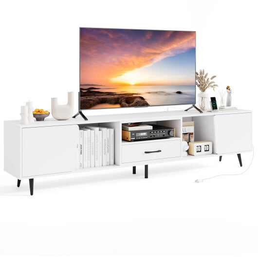 79" TV Stand for TVs up to 90 Inches Entertainment Center Wood Media Console Table Modern Mid Century TV Cabinet-White W2B